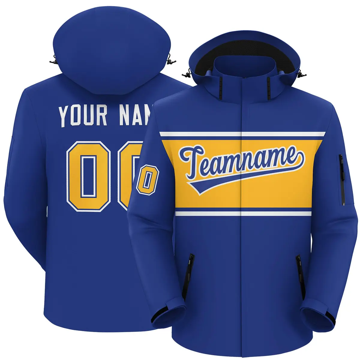 Royal White-Gold Color Block Hooded Waterproof Jacket