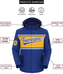 Royal White-Gold Color Block Hooded Waterproof Jacket 2