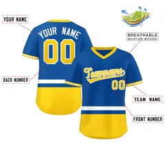 Royal White-Gold Color Block V-Neck Pullover Baseball Jersey 2
