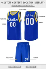 Royal White-Gold Sleeve Color Block Basketball Jersey 2