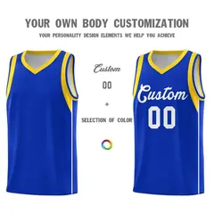 Royal White-Gold Sleeve Color Block Basketball Jersey 3
