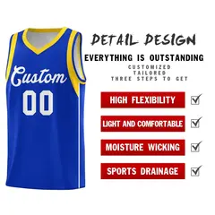 Royal White-Gold Sleeve Color Block Basketball Jersey 5