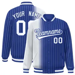 Royal White Gradient Pinstripe Varsity Full-Snap Baseball Jacket