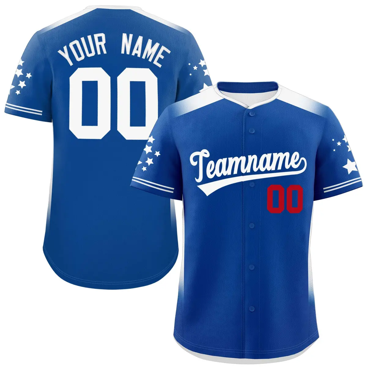 Royal White Gradient Side Star Pattern Baseball Jersey