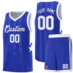 Royal White Gradient Star Graffiti Basketball Jersey 1