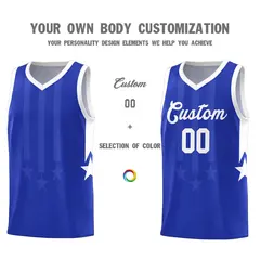 Royal White Gradient Star Graffiti Basketball Jersey 3