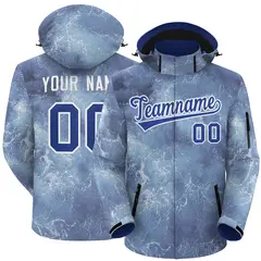 Royal White Graffiti Pattern Hooded Waterproof Jacket