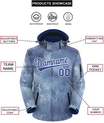 Royal White Graffiti Pattern Hooded Waterproof Jacket 2