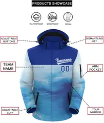 Royal White Graffiti Pattern Hooded Waterproof Jacket 2