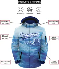 Royal White Graffiti Pattern Hooded Waterproof Jacket 2