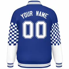 Royal White-Gray Checkered Color Block Bomber Varsity Jacket 4