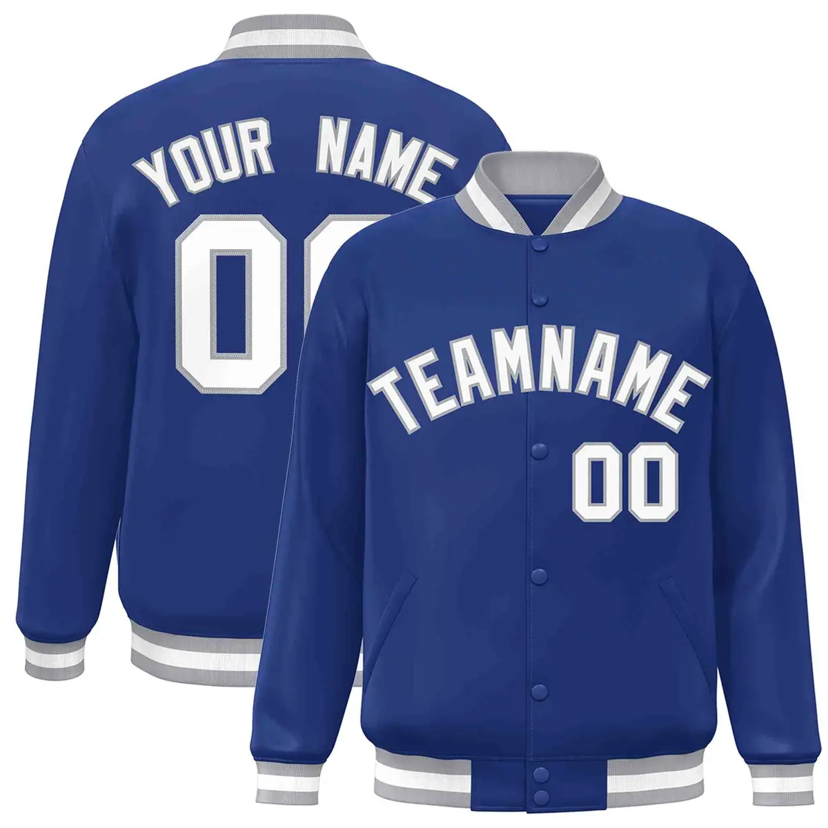 Royal White-Gray Classic Varsity Full-Snap Letterman Jacket
