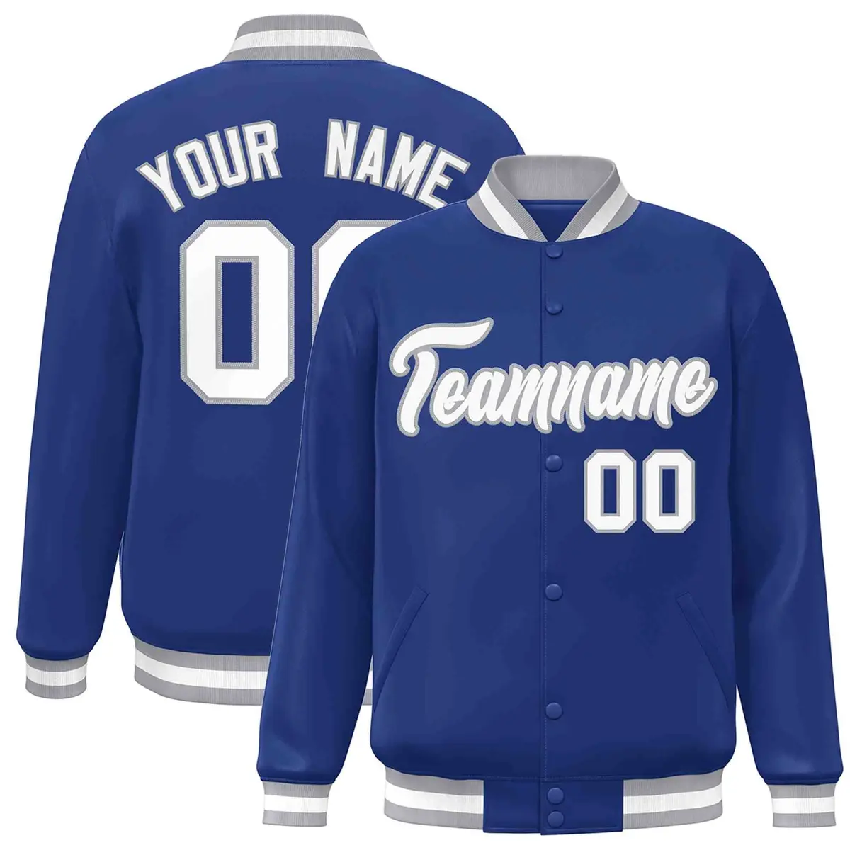 Royal White-Gray Classic Varsity Full-Snap Letterman Jacket