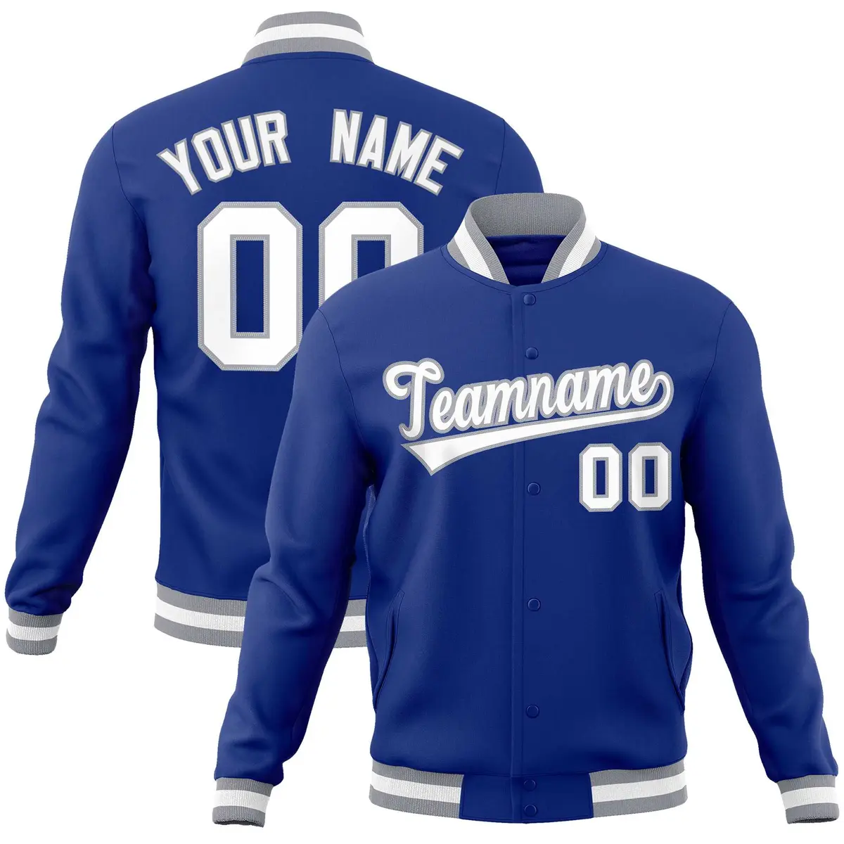 Royal White-Gray Classic Varsity Full-Snap Letterman Jacket