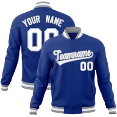 Royal White-Gray Classic Varsity Full-Snap Letterman Jacket