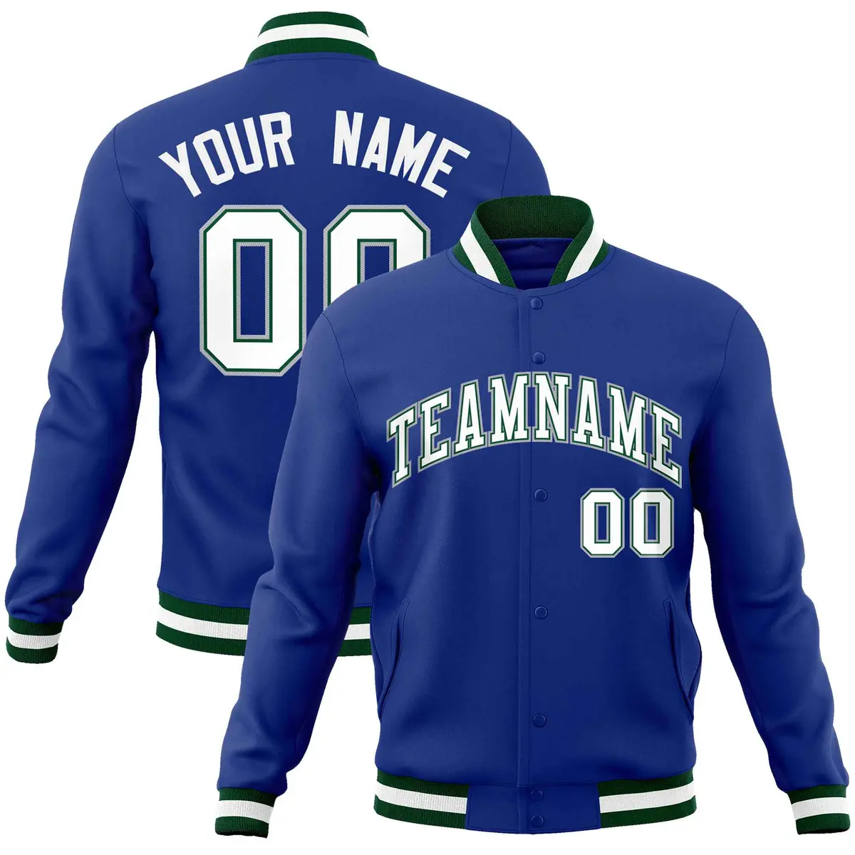 Royal White-Gray Classic Varsity Full-Snap Letterman Jacket