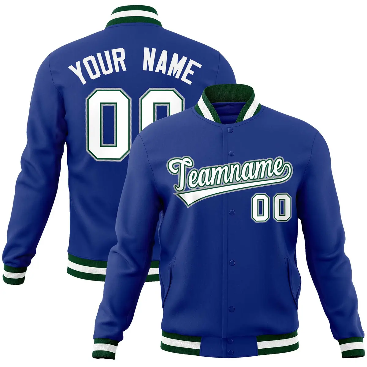 Royal White-Gray Classic Varsity Full-Snap Letterman Jacket