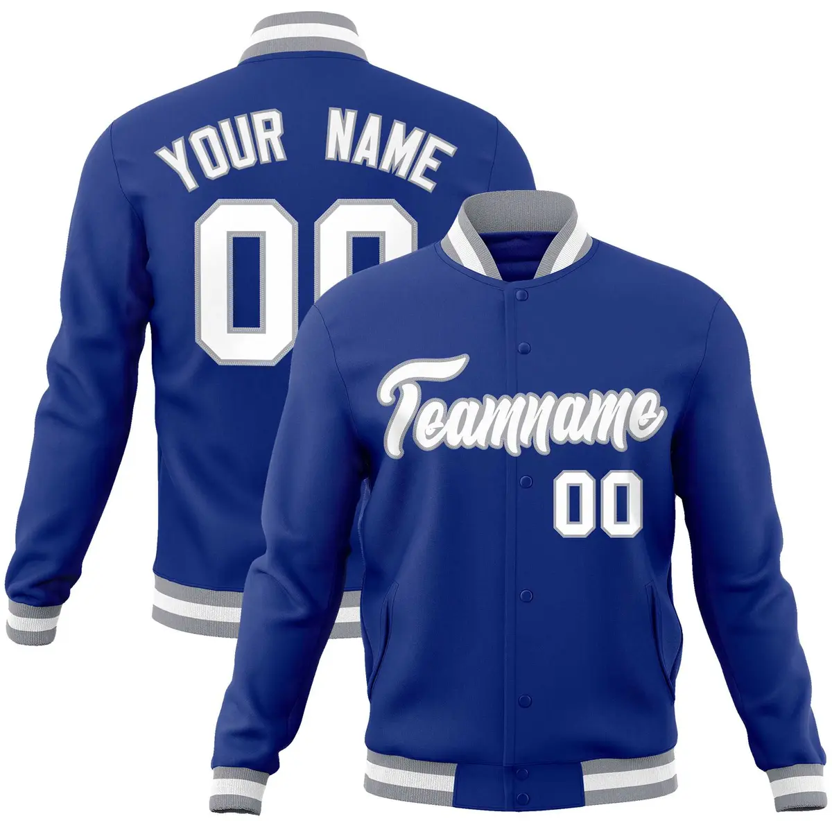 Royal White-Gray Classic Varsity Full-Snap Letterman Jacket
