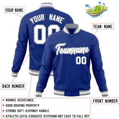 Royal White-Gray Classic Varsity Full-Snap Letterman Jacket 4