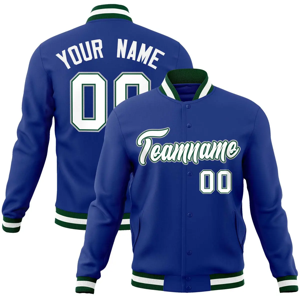 Royal White-Gray Classic Varsity Full-Snap Letterman Jacket