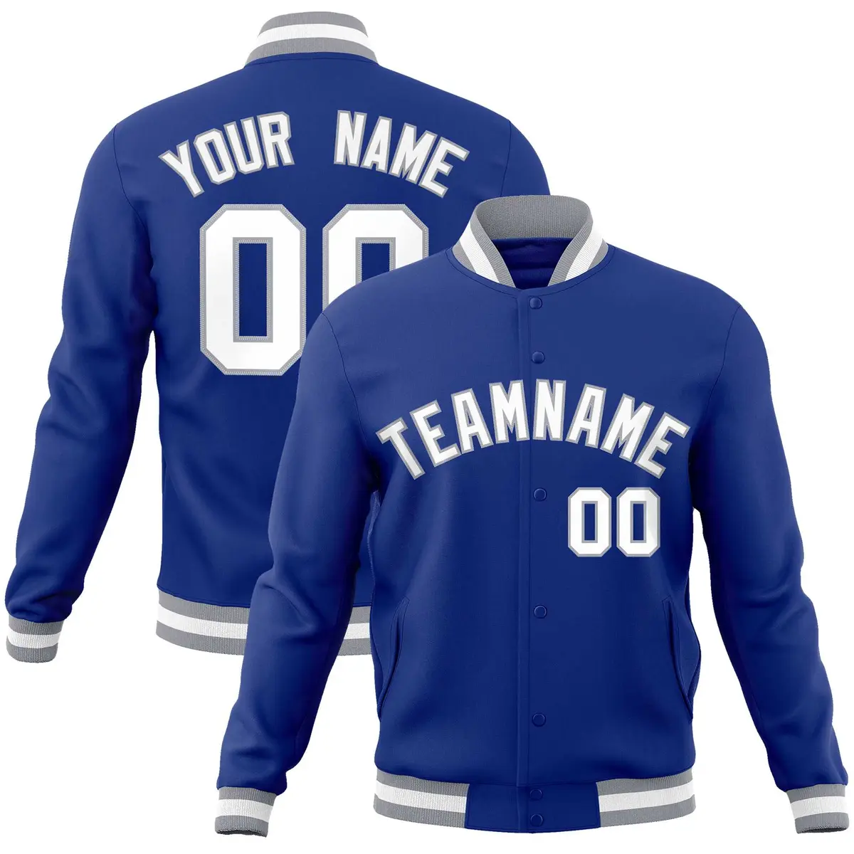 Royal White-Gray Classic Varsity Full-Snap Letterman Jacket