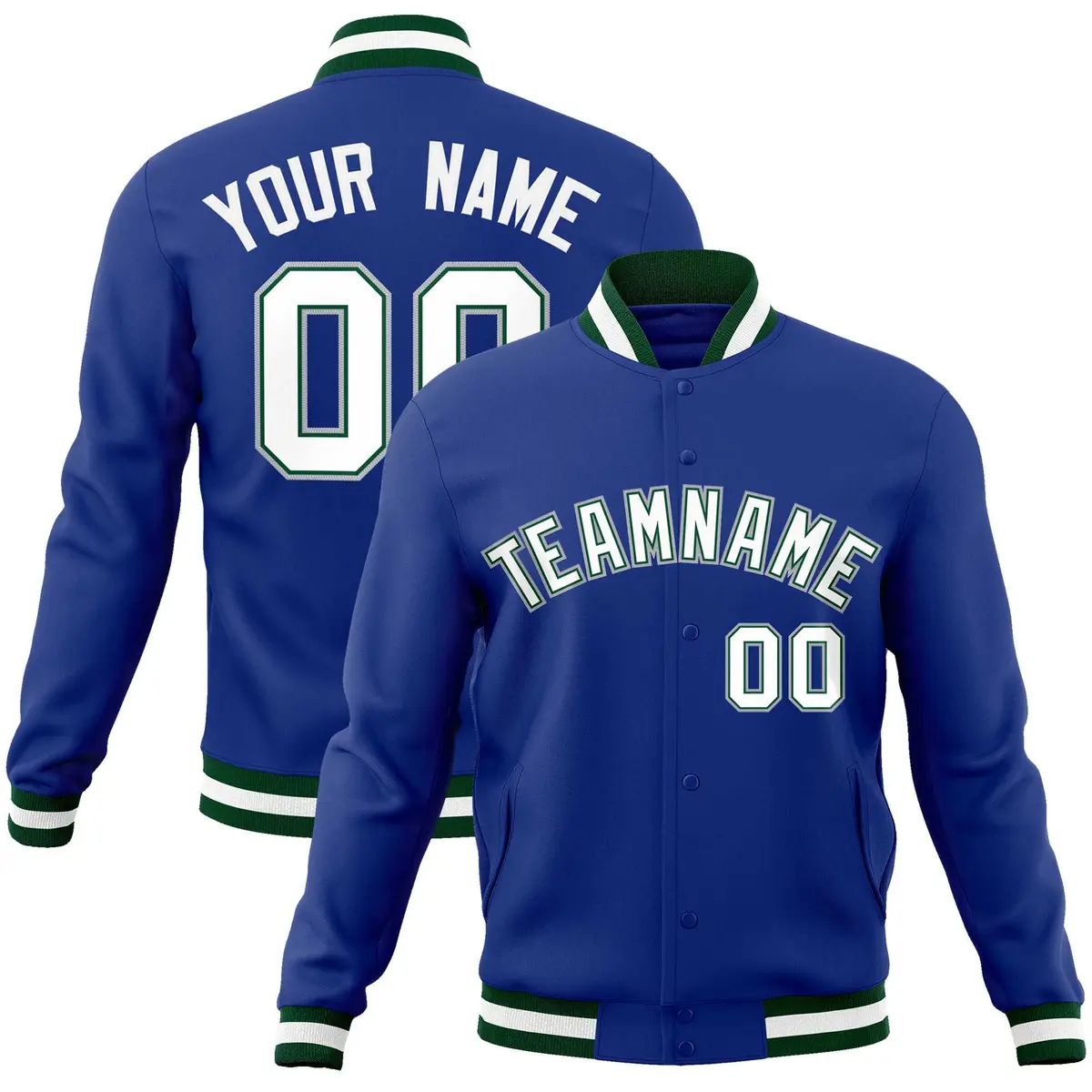 Royal White-Gray Classic Varsity Full-Snap Letterman Jacket