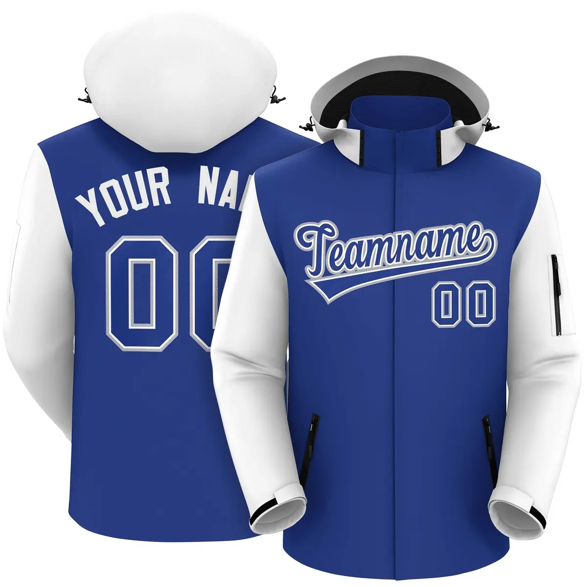 Royal White-Gray Raglan Sleeves Waterproof Jacket