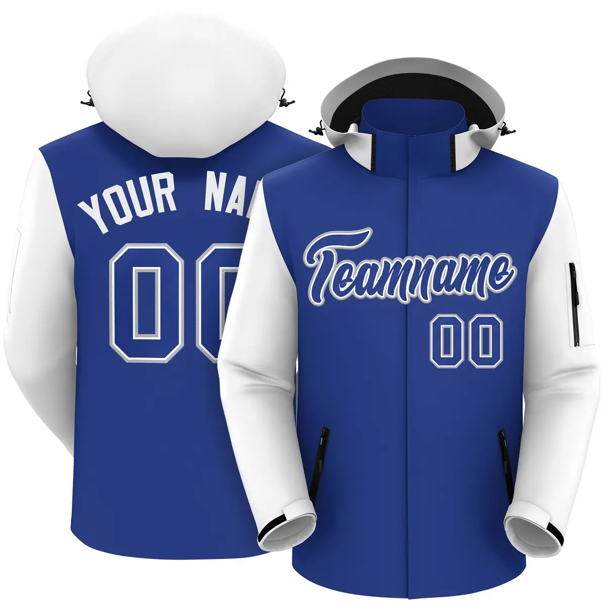 Royal White-Gray Raglan Sleeves Waterproof Jacket