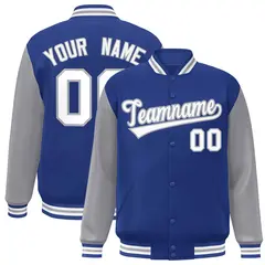 Royal White-Gray Raglan Varsity Full-Snap Letterman Jacket