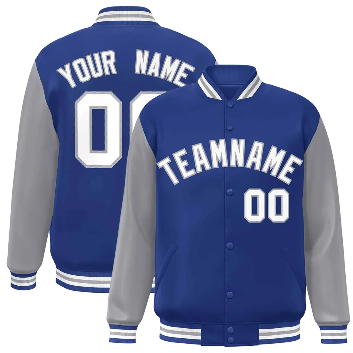 Royal White-Gray Raglan Varsity Full-Snap Letterman Jacket