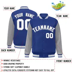 Royal White-Gray Raglan Varsity Full-Snap Letterman Jacket 2