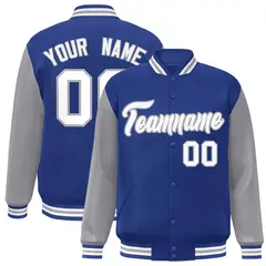 Royal White-Gray Raglan Varsity Full-Snap Letterman Jacket