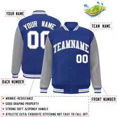 Royal White-Gray Raglan Varsity Full-Snap Letterman Jacket 2