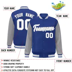 Royal White-Gray Raglan Varsity Full-Snap Letterman Jacket 2