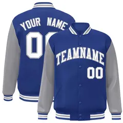 Royal White-Gray Raglan Varsity Full-Snap Letterman Jacket