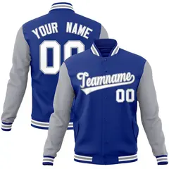 Royal White-Gray Raglan Varsity Full-Snap Letterman Jacket