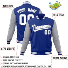 Royal White-Gray Raglan Varsity Full-Snap Letterman Jacket 4