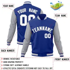 Royal White-Gray Raglan Varsity Full-Snap Letterman Jacket 4