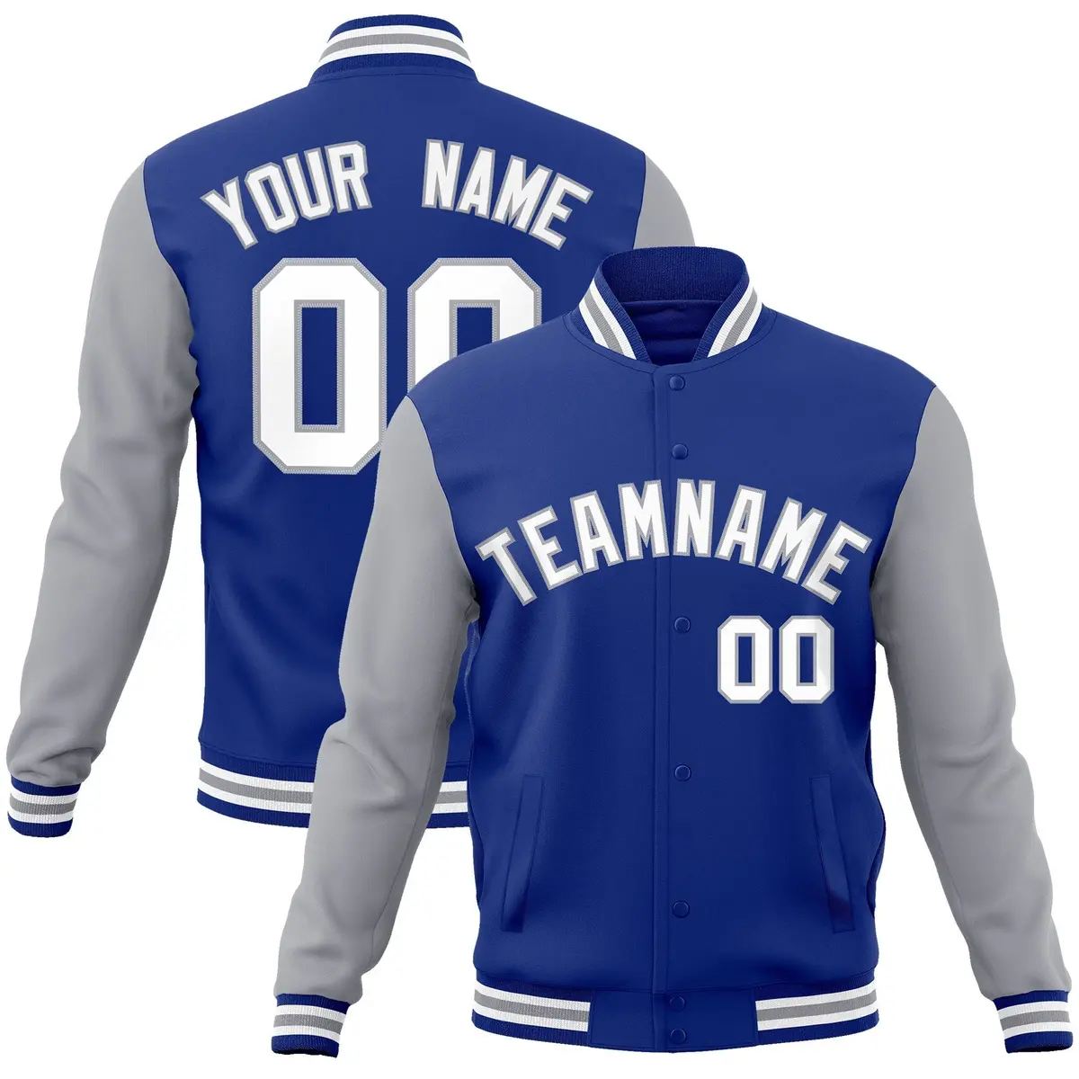 Royal White-Gray Raglan Varsity Full-Snap Letterman Jacket