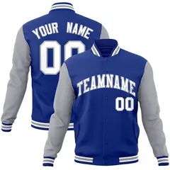 Royal White-Gray Raglan Varsity Full-Snap Letterman Jacket
