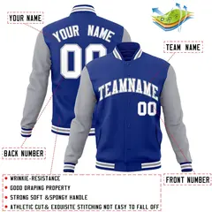 Royal White-Gray Raglan Varsity Full-Snap Letterman Jacket 4