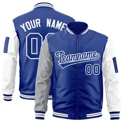 Royal White-Gray Raglan Varsity Letterman Bomber Jacket 1