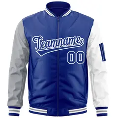 Royal White-Gray Raglan Varsity Letterman Bomber Jacket 3