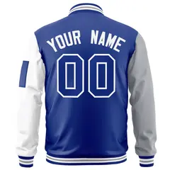 Royal White-Gray Raglan Varsity Letterman Bomber Jacket 4