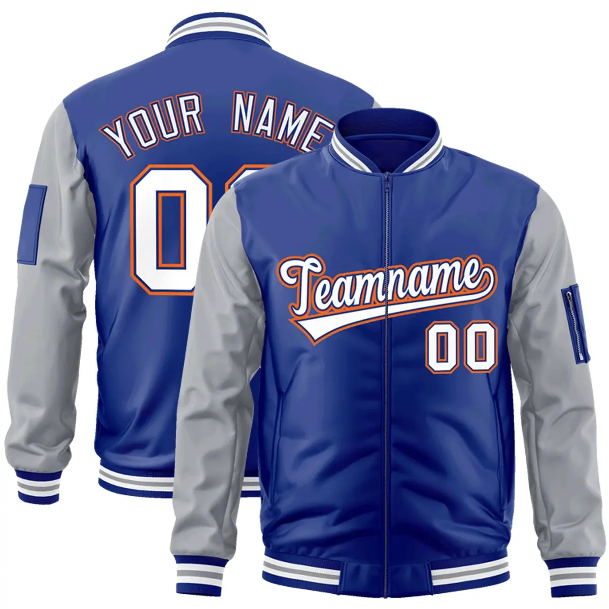 Royal White-Gray Raglan Varsity Letterman Bomber Jacket