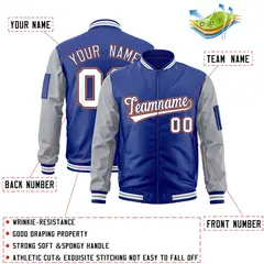 Royal White-Gray Raglan Varsity Letterman Bomber Jacket 2