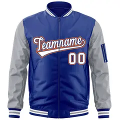 Royal White-Gray Raglan Varsity Letterman Bomber Jacket 3