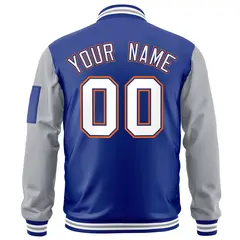 Royal White-Gray Raglan Varsity Letterman Bomber Jacket 4