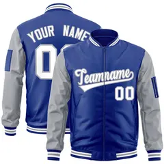 Royal White-Gray Raglan Varsity Letterman Bomber Jacket 1