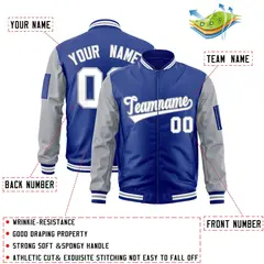 Royal White-Gray Raglan Varsity Letterman Bomber Jacket 2